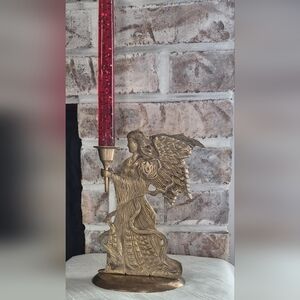 McM Solid Brass Candlestick Holder Angel Polished Brass Art Deco Goddess Candle